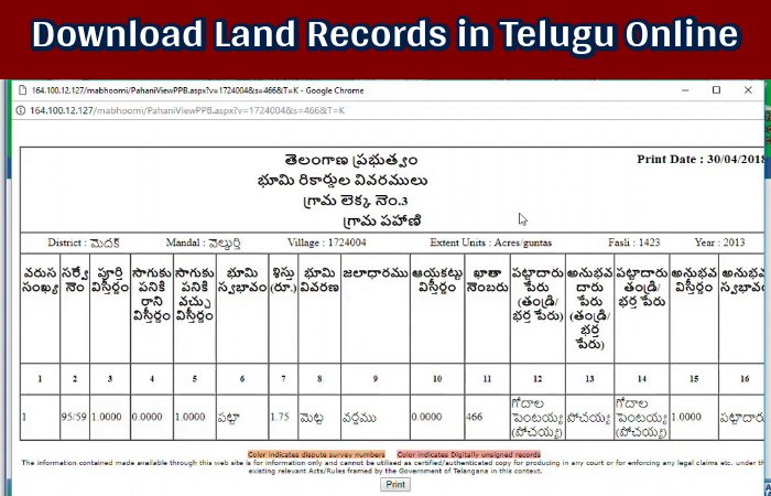Download Land Records in Telugu Online 1